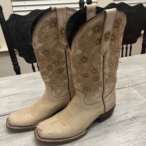 J.B. Dillon Cream Floral Western Boots